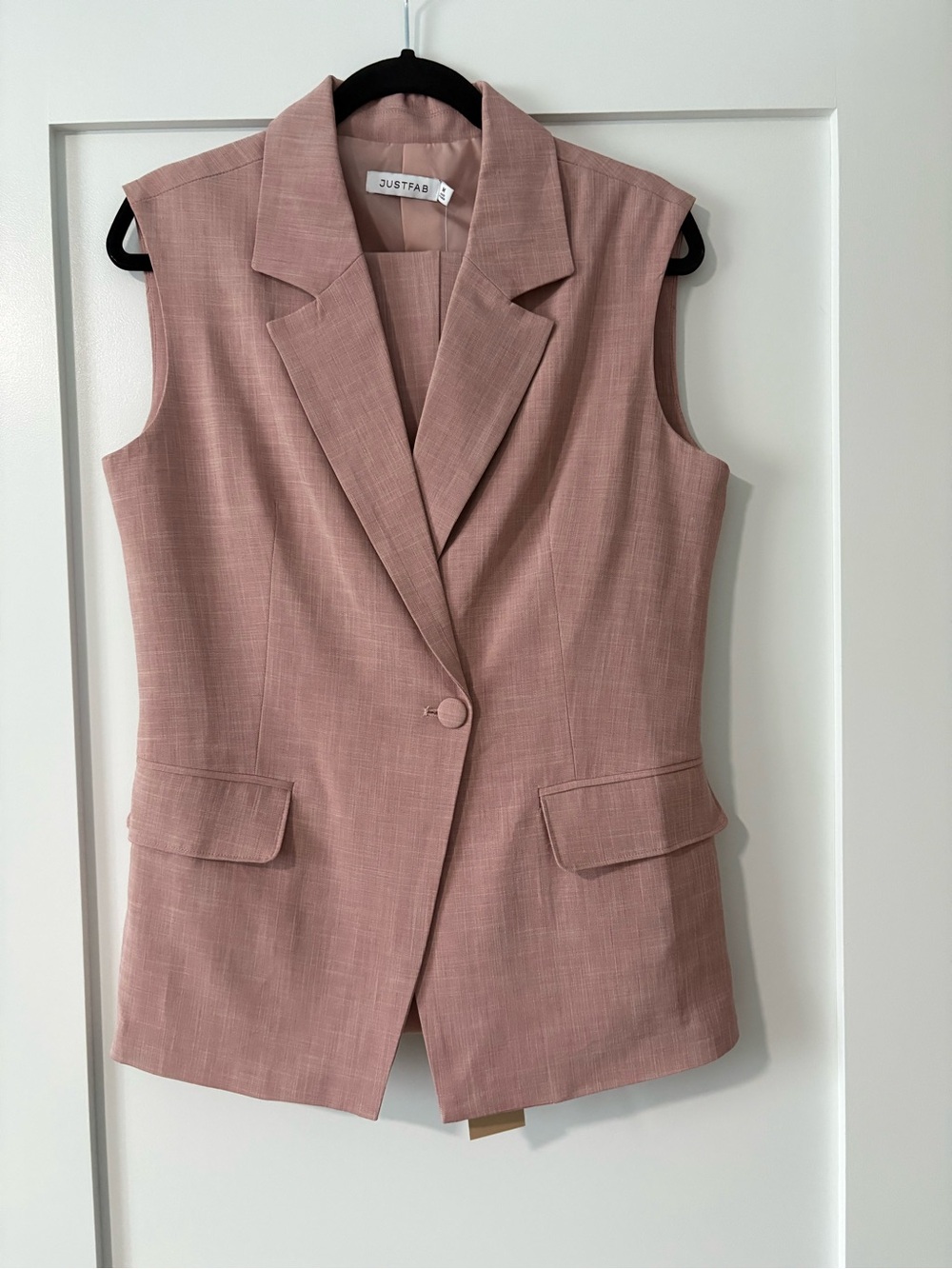 JustFab Sleeveless Blazer Vest & Slacks in Dusty Pink